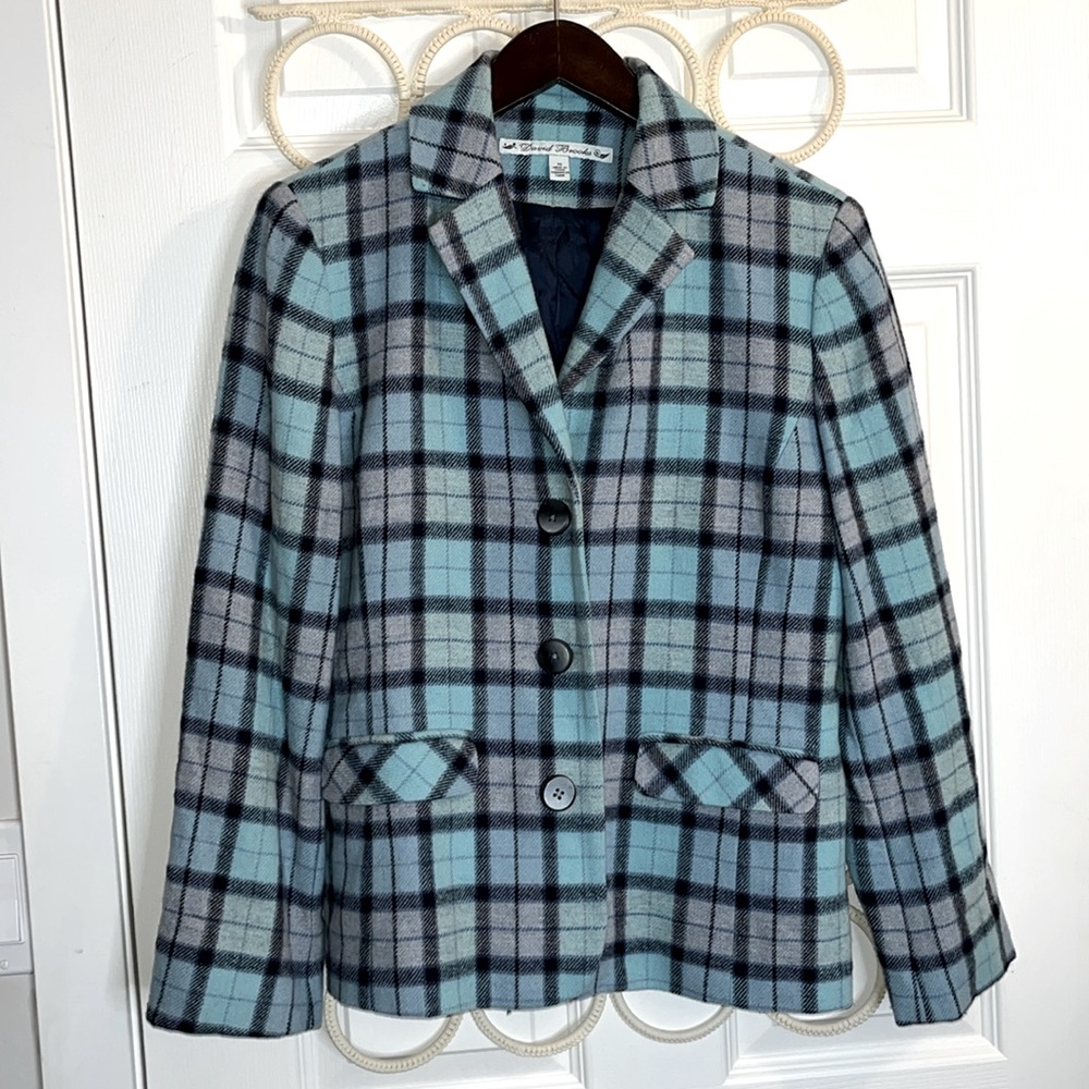 ❤️ David Brooks wool blazer women’s 10 medium blue checkers